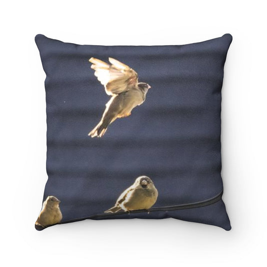 Sparrows on the Wire Huggable Faux Suede Pillow