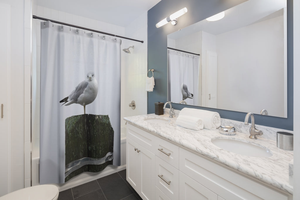 Gull on a Piling Shower Curtain