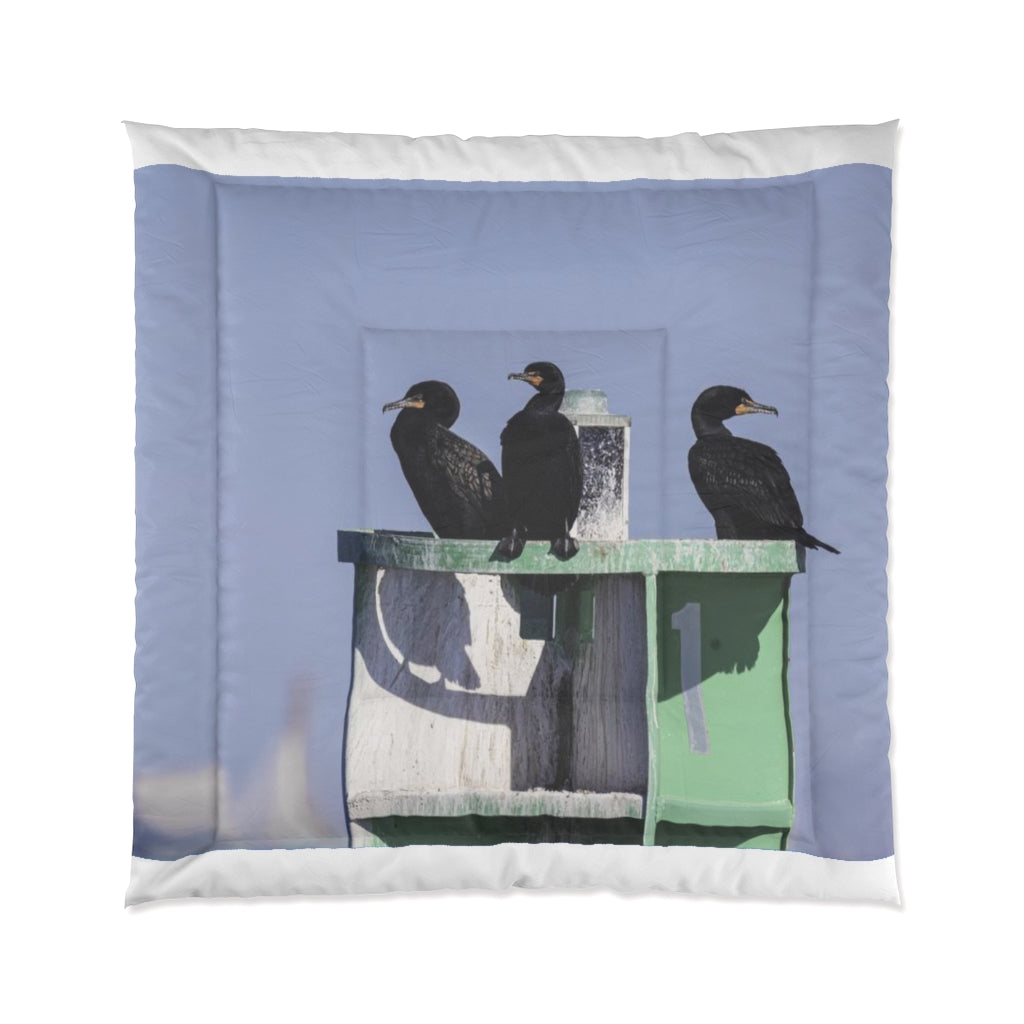 3 Cormorants on a Buoy Comforter