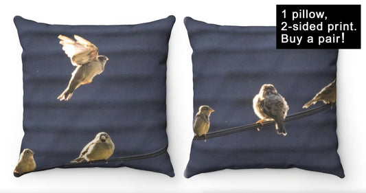 Sparrows on the Wire Huggable Faux Suede Pillow