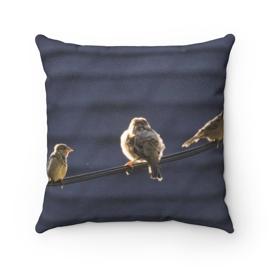 Sparrows on the Wire Huggable Faux Suede Pillow